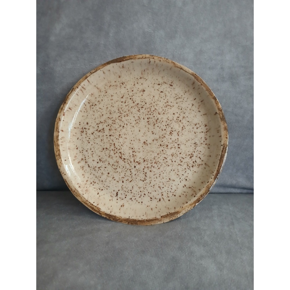 JZ Studio Pottery Speckled Cream Stoneware Plate 7.25 Inch Handcrafted Signed